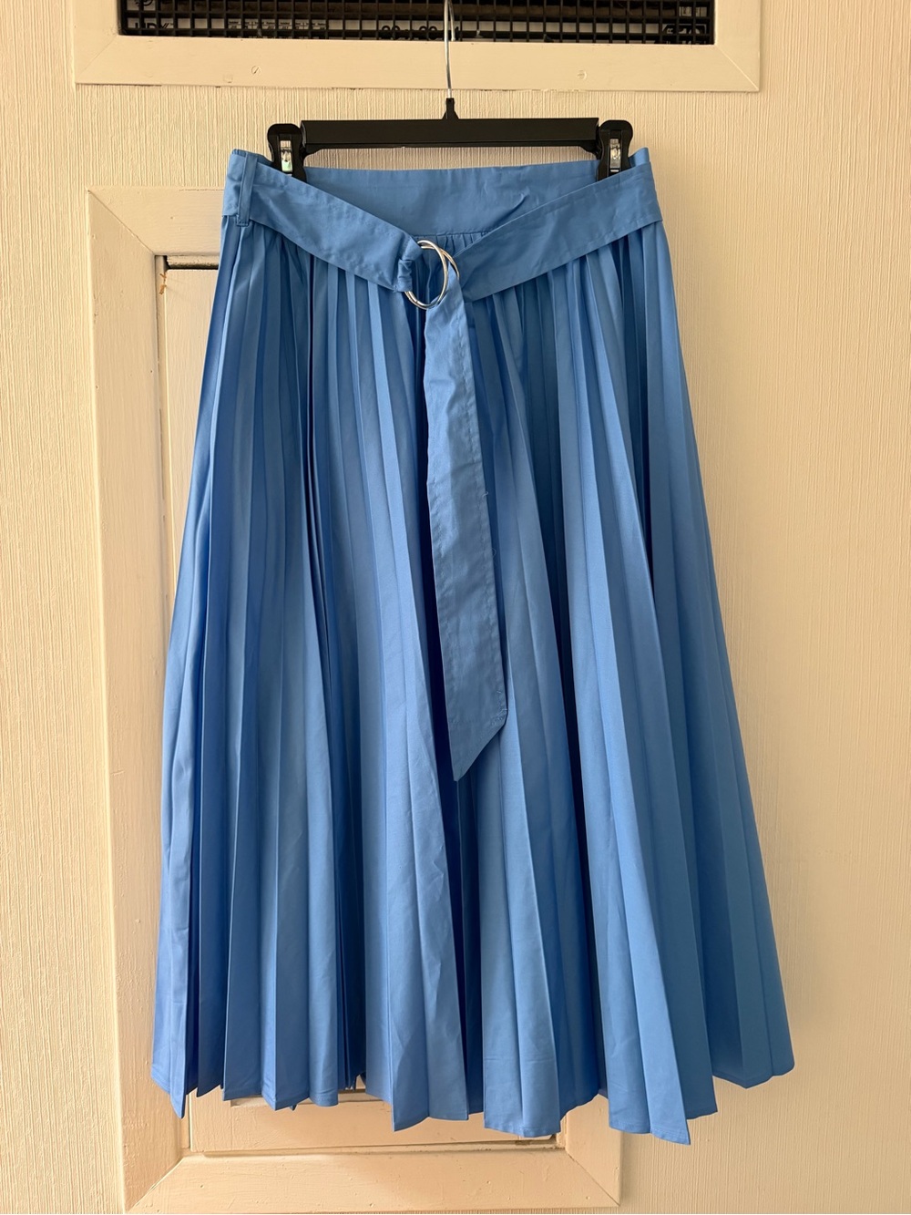 Free Assembly Blue Accordion Pleated Blue Belted Midi Skirt Sz xs
